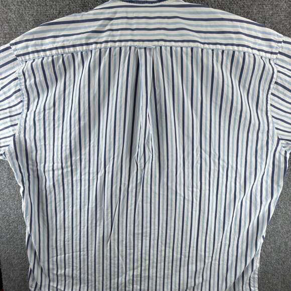 Faconnable Button-Down Cotton XL USA Striped Short Sleeve Blue Mens Shirt Pocket - Picture 10 of 10